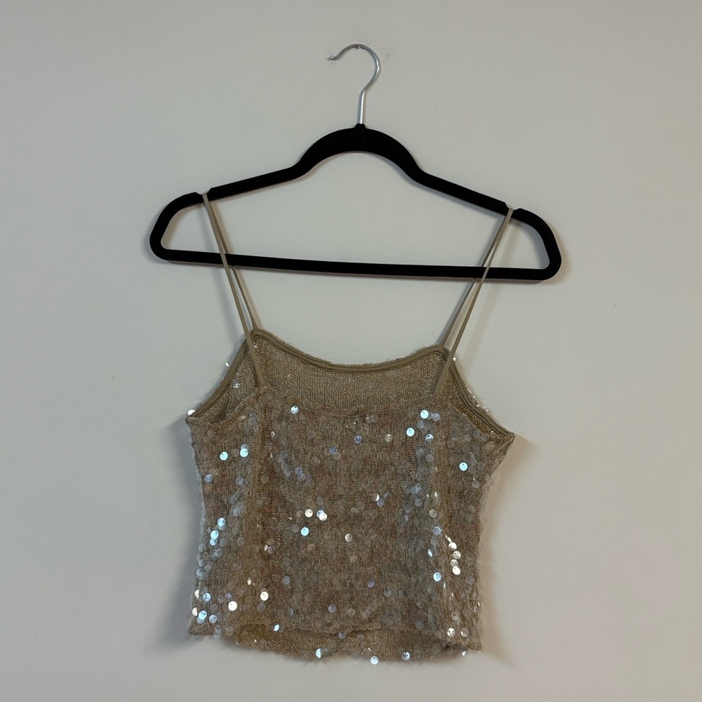 ❤️BNWOT Zara Sparkling Gold sequins Camisole size L - Picture 6 of 7